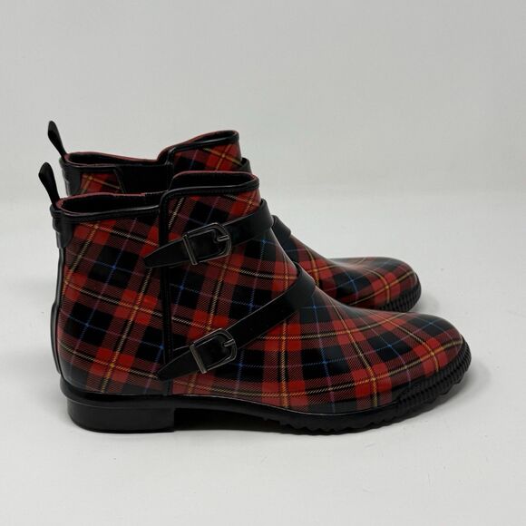 cougar Shoes - Cougar Royale Rubber Boots Womens 8 Red Black Tartan Plaid Rain Ankle Bootie